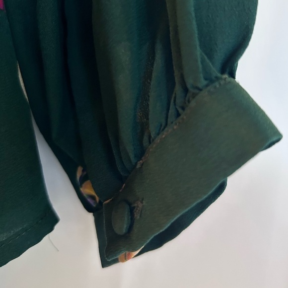 ANTHROPOLOGIE (Maeve) Tallie Green Floral Open-Shoulder Silk Top- Size X-small - Picture 10 of 11